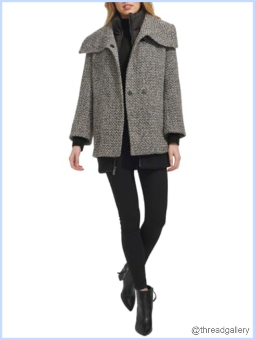 Quilted Bib Novelty Tweed Wool Coat Sweater Knit Trim